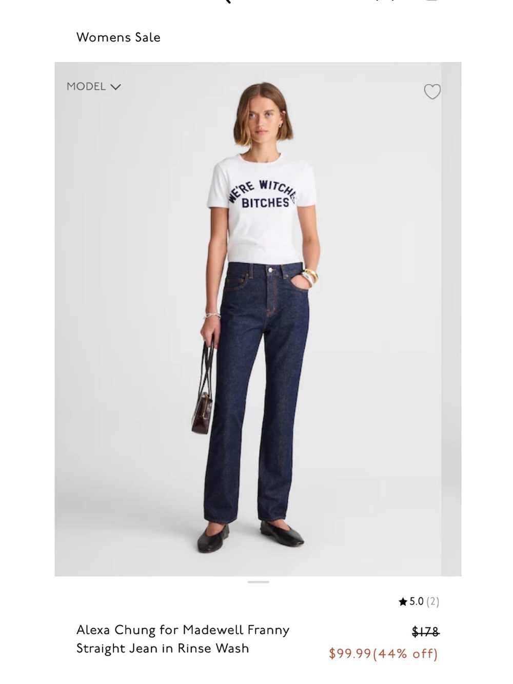 Alexa Chung for Madewell Franny Straight Jean in Rinse Wash NWOT